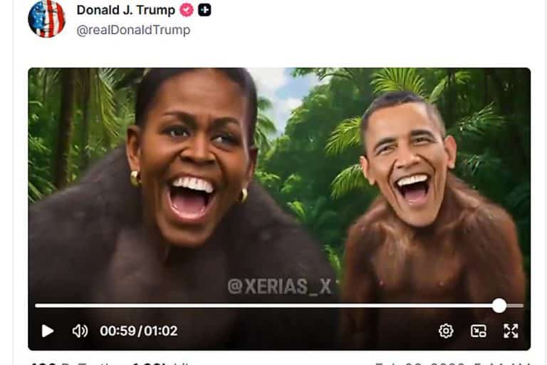 Trump publica video racializado de los Obama y justifica su difusión como "meme"