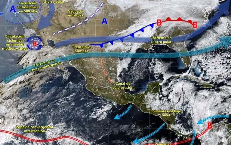 Frente frío 33: Pronóstico y ruta crítica en México