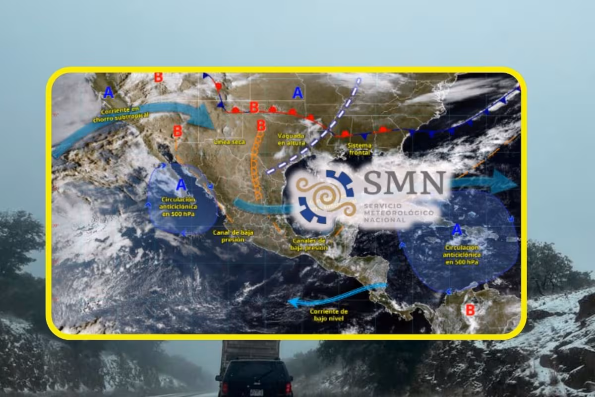 Pronóstico del clima en México con el avance del Frente Frío 41 y su masa de aire polar sobre el Golfo de México.