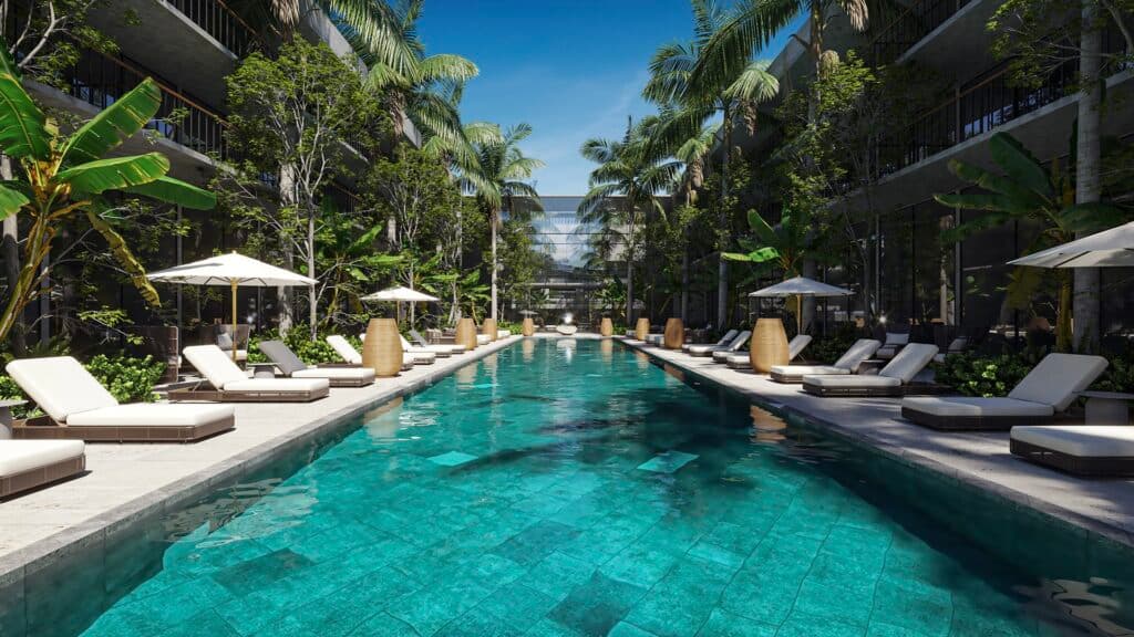 Render del desarrollo Aura by AWA en Playacar Fase II, Playa del Carmen