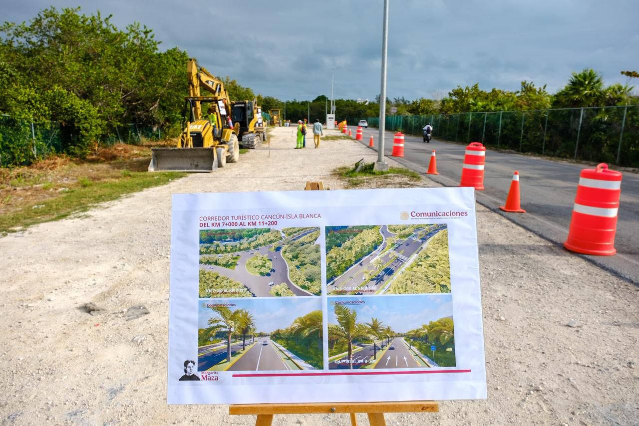 La gobernadora Mara Lezama dando el banderazo de inicio para la construcción de la carretera a Isla Blanca en la zona continental.