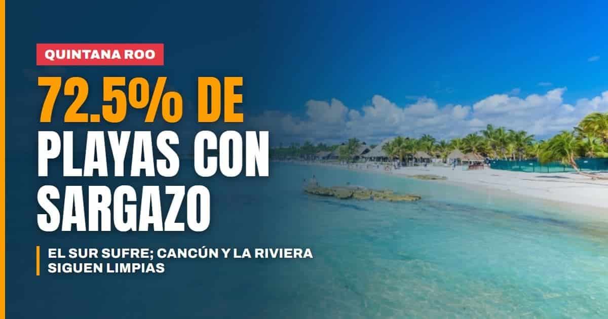 Sargazo en Quintana Roo el sur sufre con 72.5% de playas afectadas mientras Cancún y la Riviera Maya se mantienen limpias