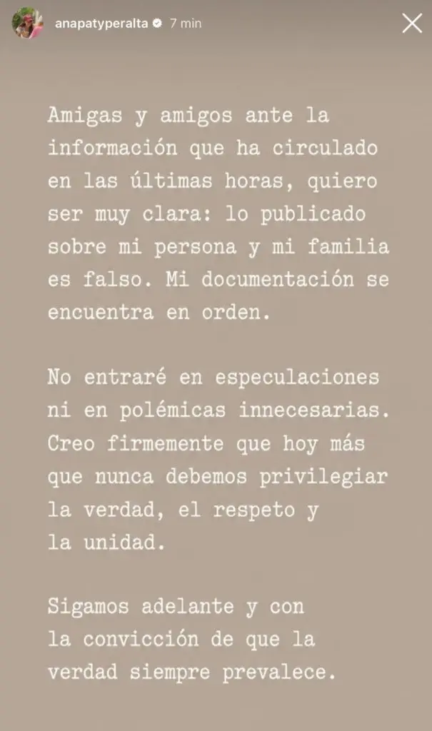 Ana Paty Peralta niega en Instagram las acusaciones tras el retiro de su visa por EU: "Mi documentación está en orden" 1 WhatsApp Image 2026 09 01 at 6.10.42 PM 605x1024 1