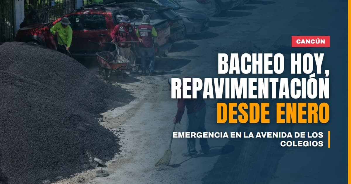 Avenida De los Colegios: bacheo de emergencia hoy y repavimentación total desde enero en Cancún