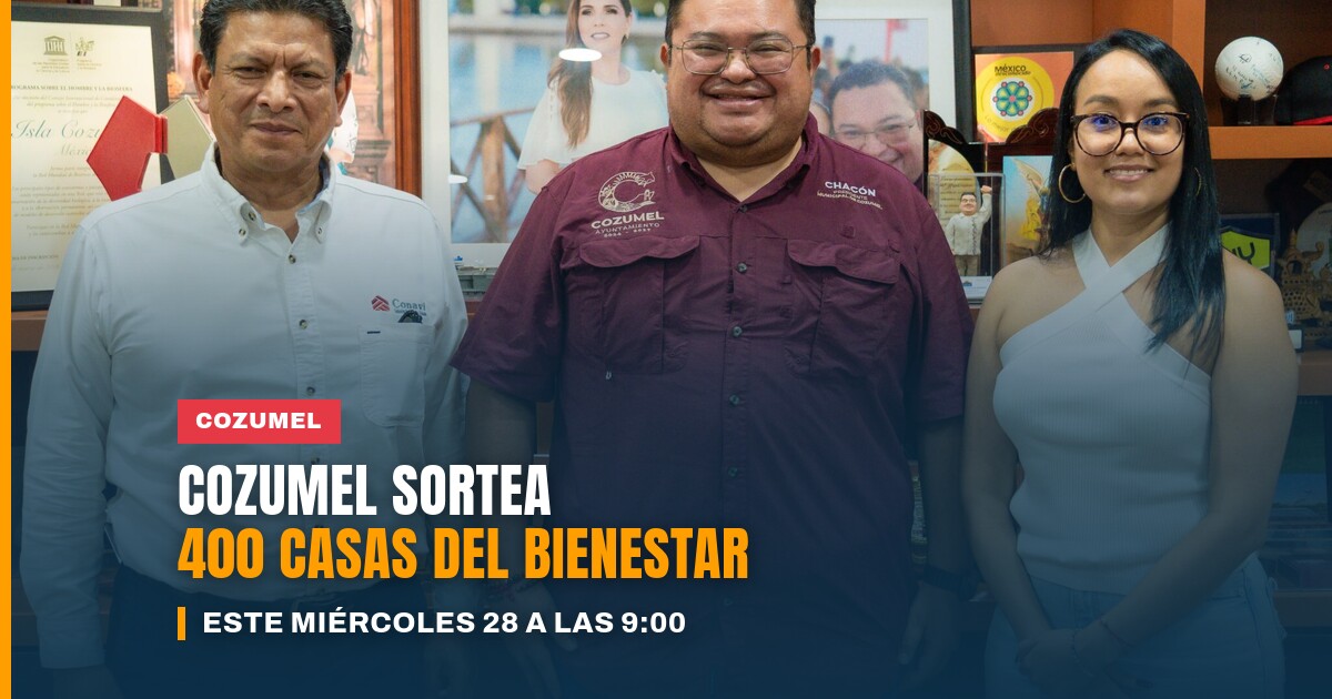 Sorteo de viviendas del Bienestar en Cozumel durante la asamblea de la CONAVI en la Unidad Deportiva Bicentenario