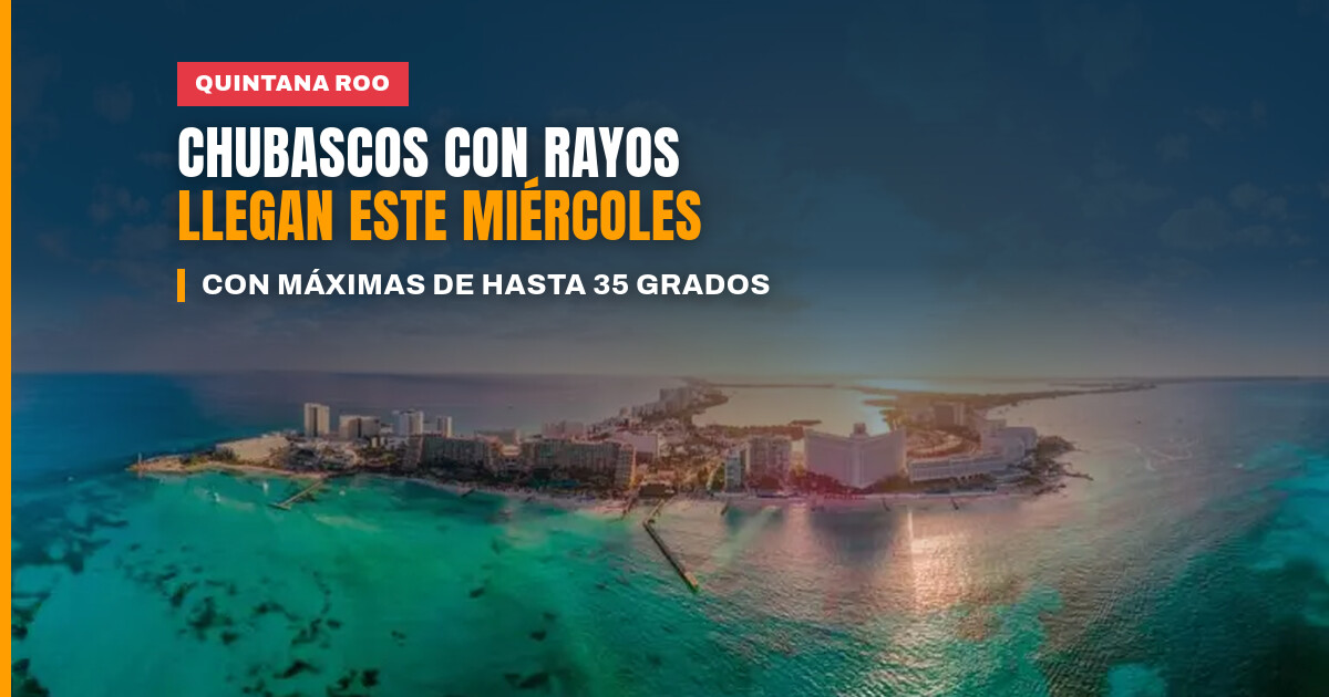 Nubes y chubascos sobre la costa, ilustración del clima en Quintana Roo para el 28 de octubre
