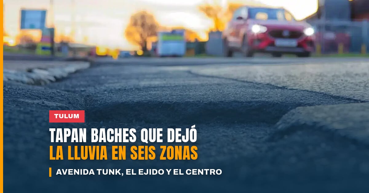 Cuadrilla del Ayuntamiento realiza bacheo en Tulum en una calle dañada por las lluvias